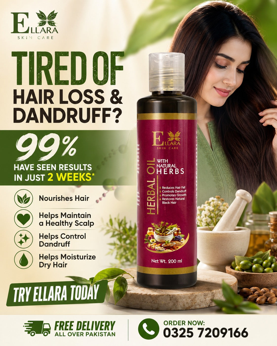 Ellara Herbal Hair Oil with Natural Herbs – 200ml
