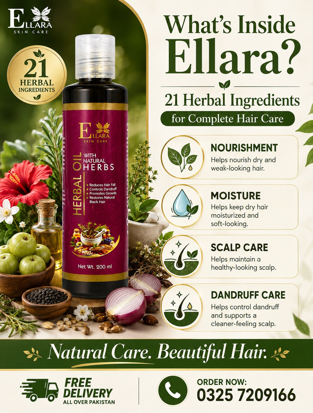 Ellara Herbal Hair Oil with Natural Herbs – 200ml