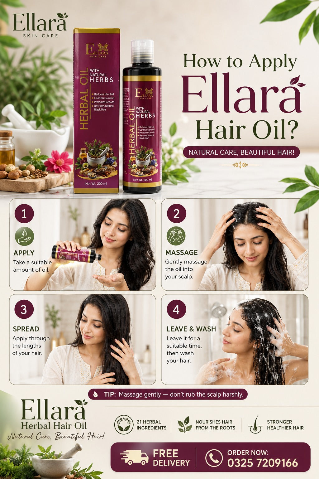 Ellara Herbal Hair Oil with Natural Herbs – 200ml