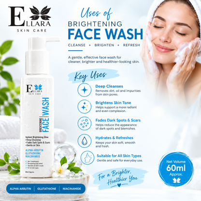 Ellara Brightening Face Wash with Alpha Arbutin, Glutathione & Niacinamide – 60ml