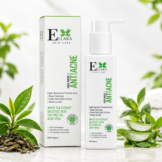Ellara Acne Control Face Wash with White Tea, Salicylic Acid, Tea Tree Oil & Aloe Vera – 60ml